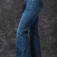 Blue High Waist Seam Stitching Pocket Flare Jeans