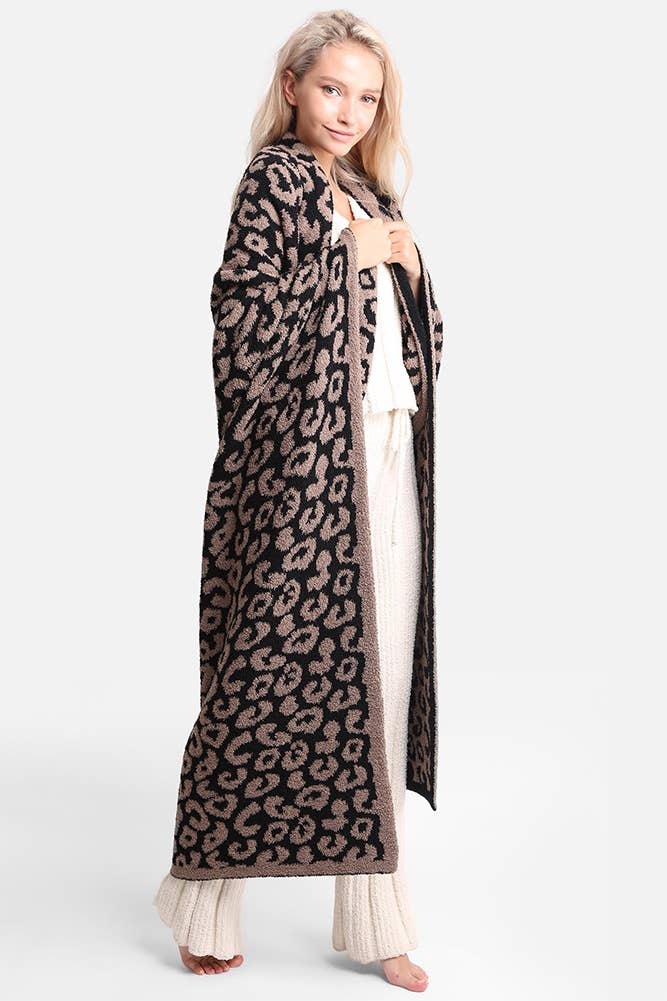 Luxury Soft Leopard Print Throw Blanket: Gray