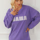 Purple MAMA Ribbed Crew Neck Pullover Sweatshirt