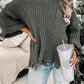 Gray Ripped Raw Hem Chunky Pullover Sweater