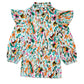 Multicolor Abstract Print 3/4 Puff Sleeve Ruffle Blouse