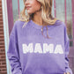 Purple MAMA Ribbed Crew Neck Pullover Sweatshirt