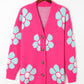 Strawberry Pink Floral Print Button up Knitted Cardigan