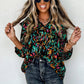 Multicolour Abstract Print 3/4 Puff Sleeve Ruffle Blouse