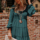 Mist Green Bishop Sleeve Smocked Tiered Mini Dress