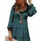 Mist Green Bishop Sleeve Smocked Tiered Mini Dress