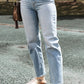 Light Blue Acid Wash Raw Edge Straight Jeans