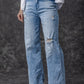 Light Blue High Rise Distressed Straight Leg Jeans