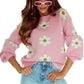 Pink Floral Pattern Drop Shoulder Sweater