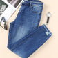 Blue Raw Hem Ankle-length Skinny Jeans