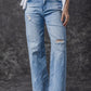 Light Blue High Rise Distressed Straight Leg Jeans