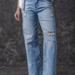 Light Blue High Rise Distressed Straight Leg Jeans