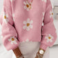 Pink Floral Pattern Drop Shoulder Sweater