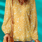 Yellow Split Neck Fall Printed Crinkled Blouse