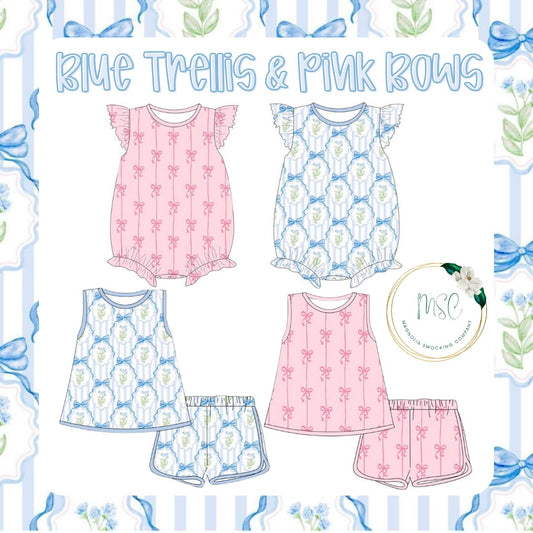 Blue Trellis & Pink Bows