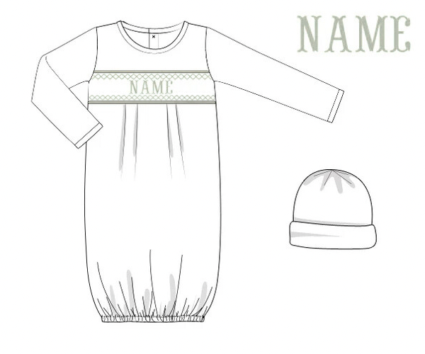 Custom Smocked Newborn Gown & Hat Set