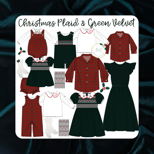 Green Velvet & Christmas Plaid Family - Adult Collection