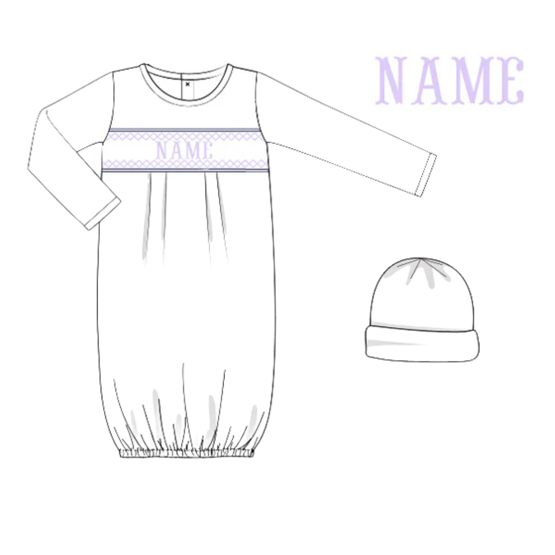 Custom Smocked Newborn Gown & Hat Set