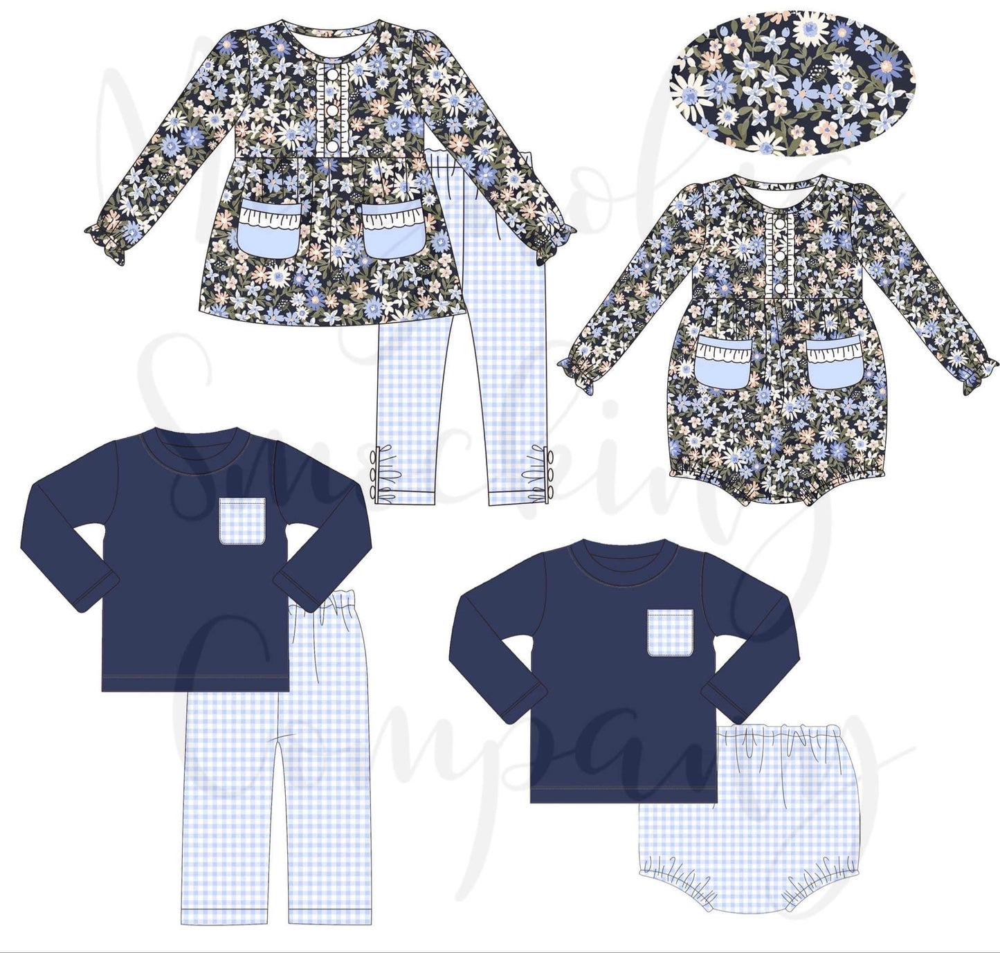 Blue Fall Floral & Gingham Collection