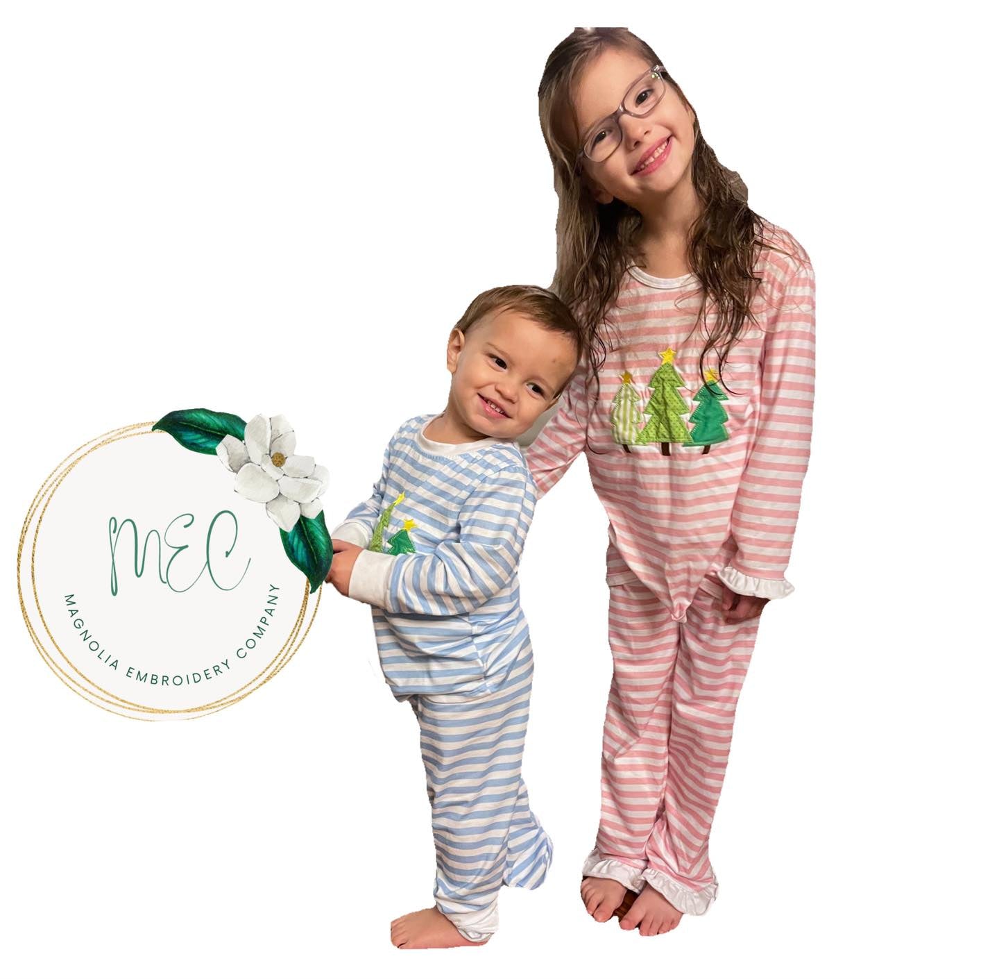 Striped Christmas Tree PJs - Blue