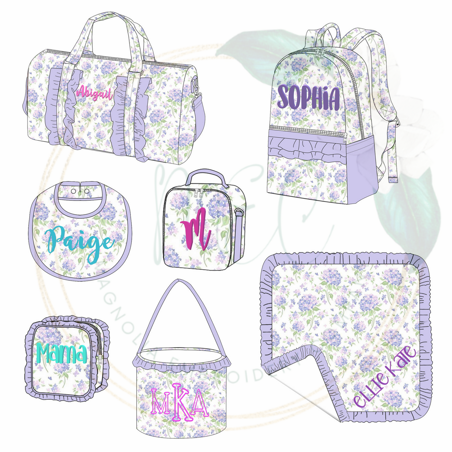 Monogrammed Lilac Floral Bag Collection