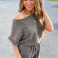 Gray Ribbed Elastic Waist Romper