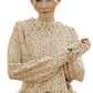 Light French Beige Colorful Dots Cable Knit Crew Neck Sweater