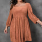 Chestnut Plus Size Suede Square Neck Balloon Sleeve Dress