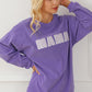 Purple MAMA Ribbed Crew Neck Pullover Sweatshirt