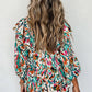 Multicolor Abstract Print 3/4 Puff Sleeve Ruffle Blouse