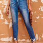 Blue Raw Hem Ankle-length Skinny Jeans