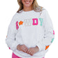 White Glitter Howdy Patch Graphic Casual Sweatshirt