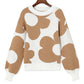 Khaki Big Flower Pattern Drop Shoulder Sweater