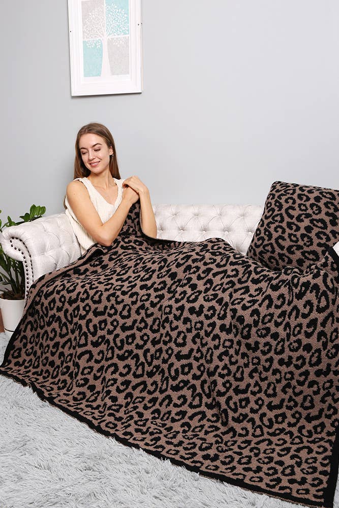 Luxury Soft Leopard Print Throw Blanket: Gray