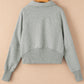 Gray Zip Up Stand Collar Ribbed Thumbhole Sleeve Sweatshirt