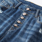 Blue Distressed Button Fly High Waist Skinny Jeans