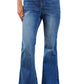 Blue Elastic High Waist Flare Jeans