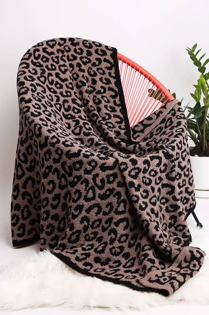 Luxury Soft Leopard Print Throw Blanket: Gray