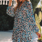 Blue Leopard Print Bubble Sleeve Ruffled Shirt Dress