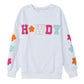 White Glitter Howdy Patch Graphic Casual Sweatshirt