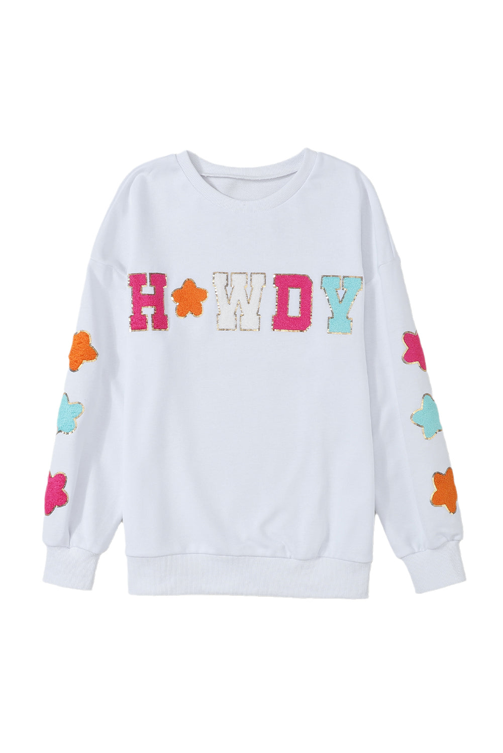 White Glitter Howdy Patch Graphic Casual Sweatshirt