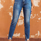 Blue Raw Hem Ankle-length Skinny Jeans