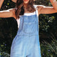 Sky Blue Grommet Tie Straps Casual Denim Romper