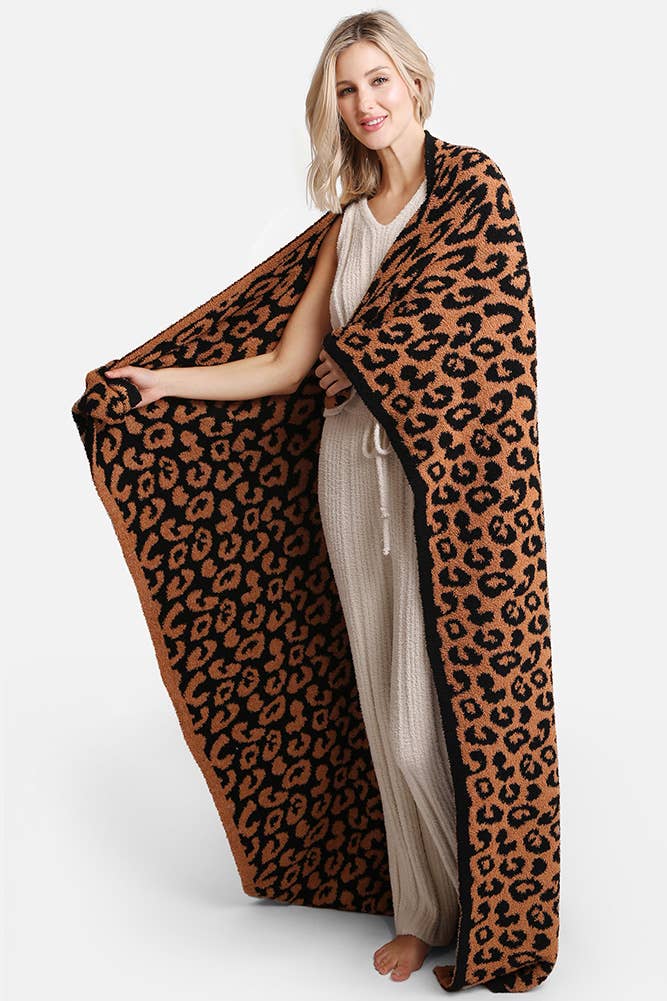 Luxury Soft Leopard Print Throw Blanket: Gray