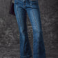 Blue High Waist Seam Stitching Pocket Flare Jeans