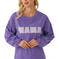 Purple MAMA Ribbed Crew Neck Pullover Sweatshirt