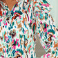 Multicolor Abstract Print 3/4 Puff Sleeve Ruffle Blouse