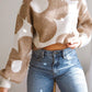 Khaki Big Flower Pattern Drop Shoulder Sweater