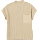 Oatmeal Patch Pocket Ribbed Knit Short Sleeve Sweater