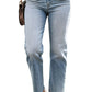 Light Blue Acid Wash Raw Edge Straight Jeans